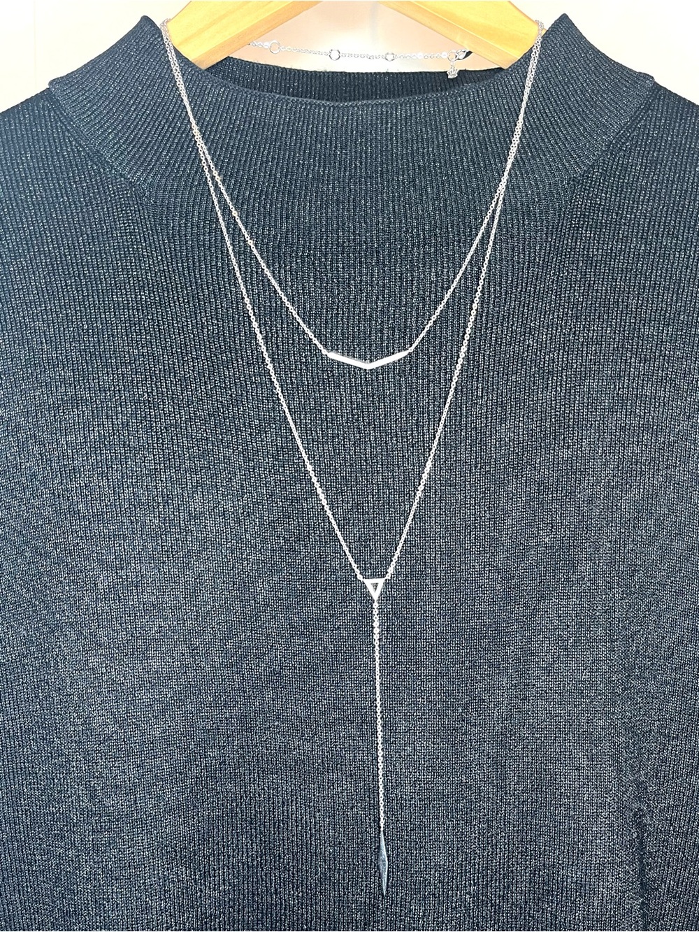 Premier Designs 16” Dainty Silver Tone Layered 2-Strand Necklace w/ Y-Drop